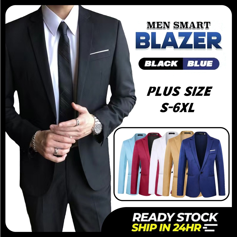 ?Local Delivery?Plus Size Men's Blazer Formal Business Black Outerwear Casual Lelaki Jacket Coat Korean Office Suit Slim Fit Tuxedos Wedding baju kot
