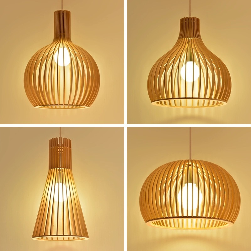 Bamboo Ceiling Lamp Wooden Lampshade Pendant Light Japanese Lantern Lamp Restaurant Bar Counter Droplights Ceiling Light