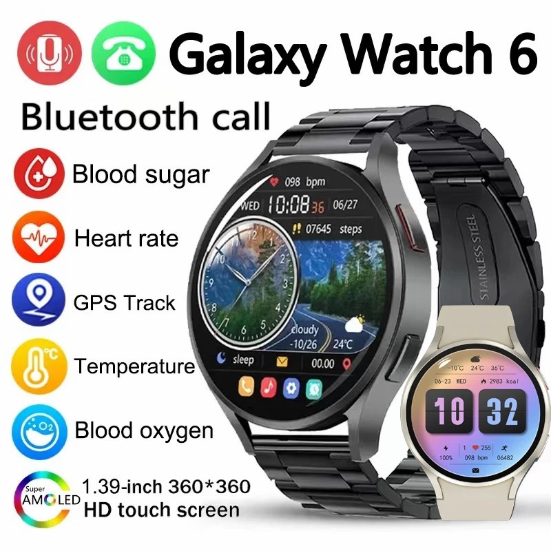 For Samsung Galaxy Watch 6 2024 New GPS Track Smart Watch M10 Men Women Amoled Always Display Body Temperature Clock BT Talk Smart Watch Bluetooth Call