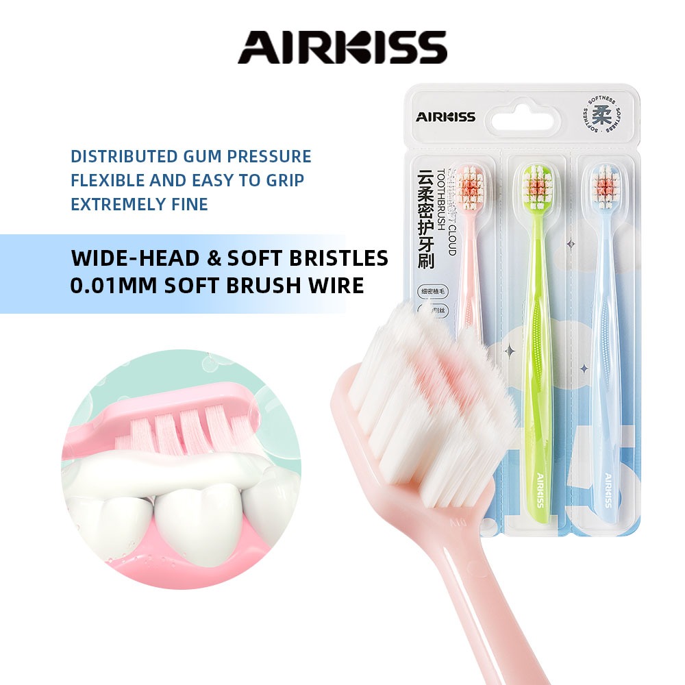 AIRKISS 3PCS Deep Clean Toothbrush Soft Bristled Wide-Head Toothbrush