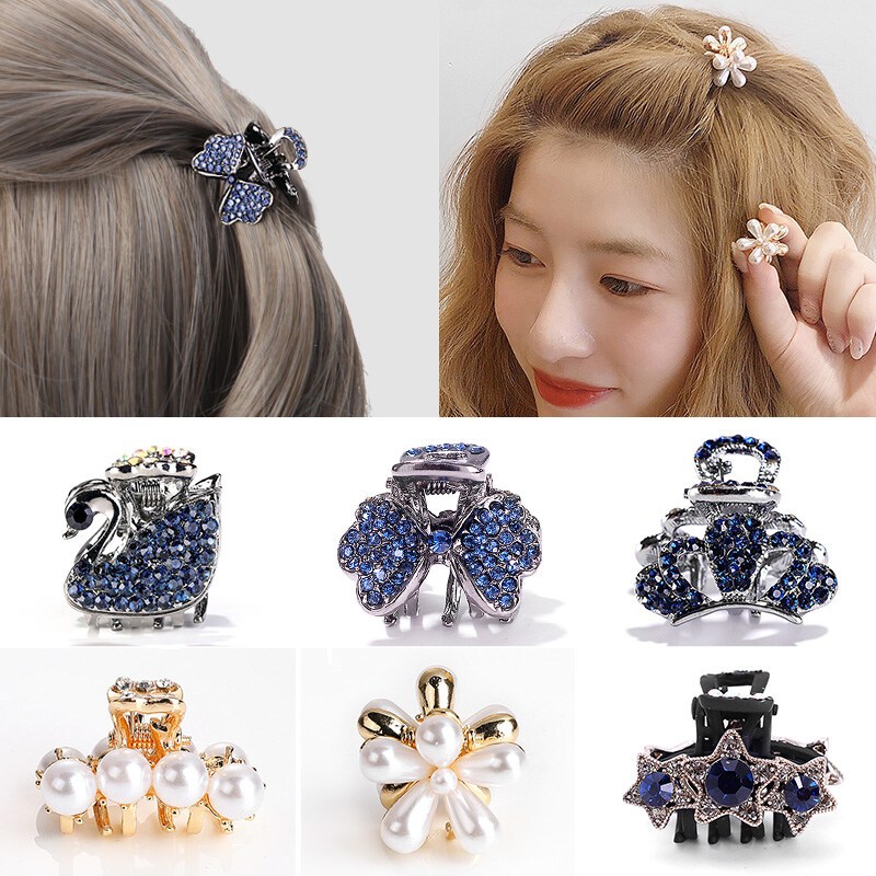 Hair Clip Korean Fashion Blue Rhinestones Crab Clips Hairpin Little Hair Claw Clips