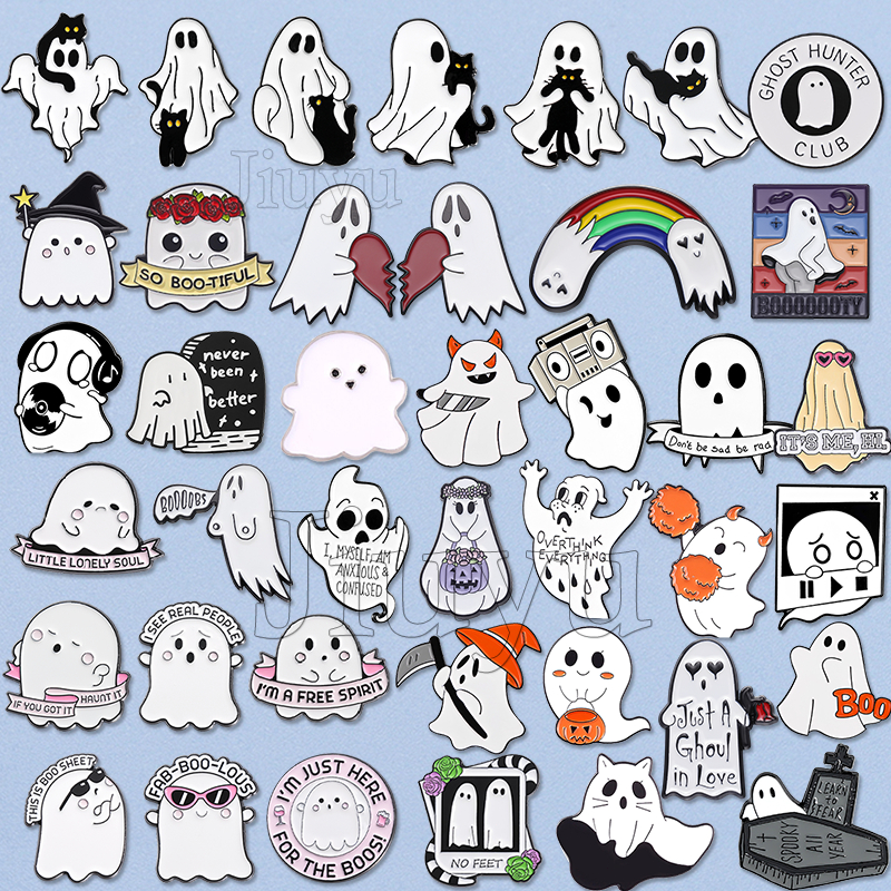 100 Styles Punk Cute Boo Enamel Pins Cartoon Ghost Love Music Brooch Custom Funny Lapel Pin Bag Clothes Badge Jewelry Gift for Kids Friends