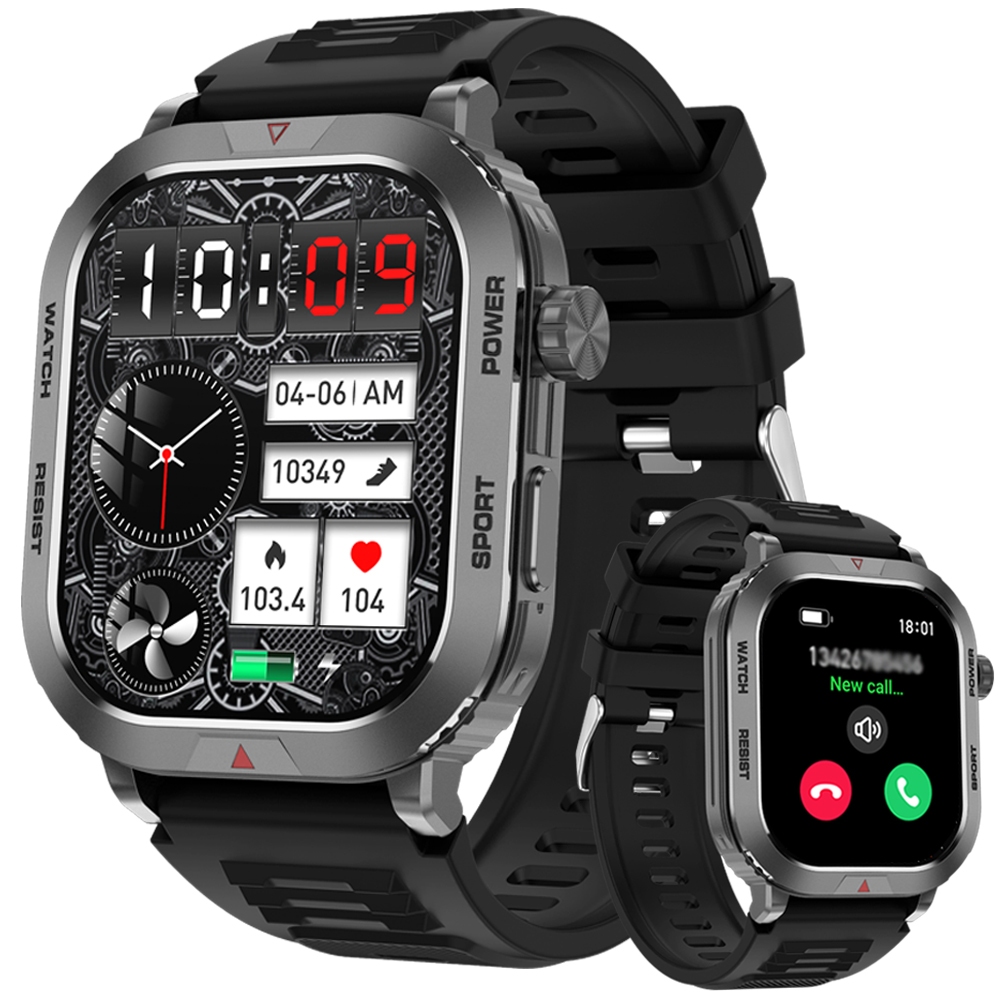 VOARCH ZW66 Men Smart Watch Large Battery Music Playback Fitness Tracker IP68 Waterproof Bluetooth Call Sports Smart Watch