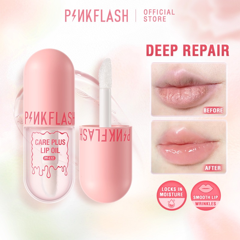 PINKFLASH Lip Oil 5 Natural ingredients Moisturize Lip Balm Lip Gloss Lipstick Repair Nourish Reduce Wrinkles Waterproof Multi-uses Pure Natural Care Plus