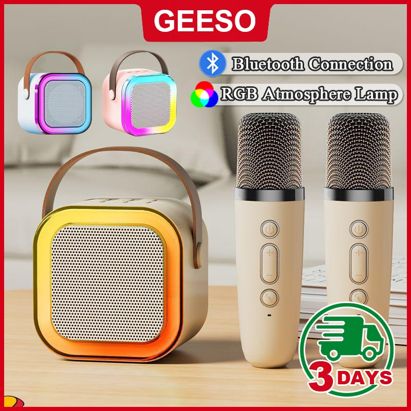 GEESO K12 Wireless Karaoke Speaker With Karaoke Bluetooth Microphone K12 Home KTV Karaoke Machine RGB Light Portable Mini Bluetooth Speaker RGB Light K歌神器 便携式音箱