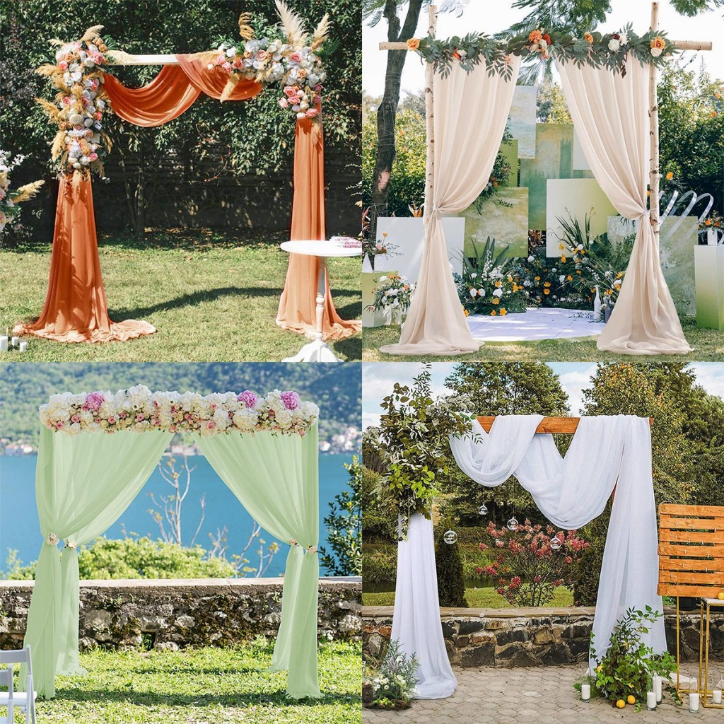 【Local Stock】2/3/5/6/10M Crystal Organza Sheer Fabric Wedding Arch For Wedding Party Backdrop Muticolor Wedding Arch Decorations Party Needs