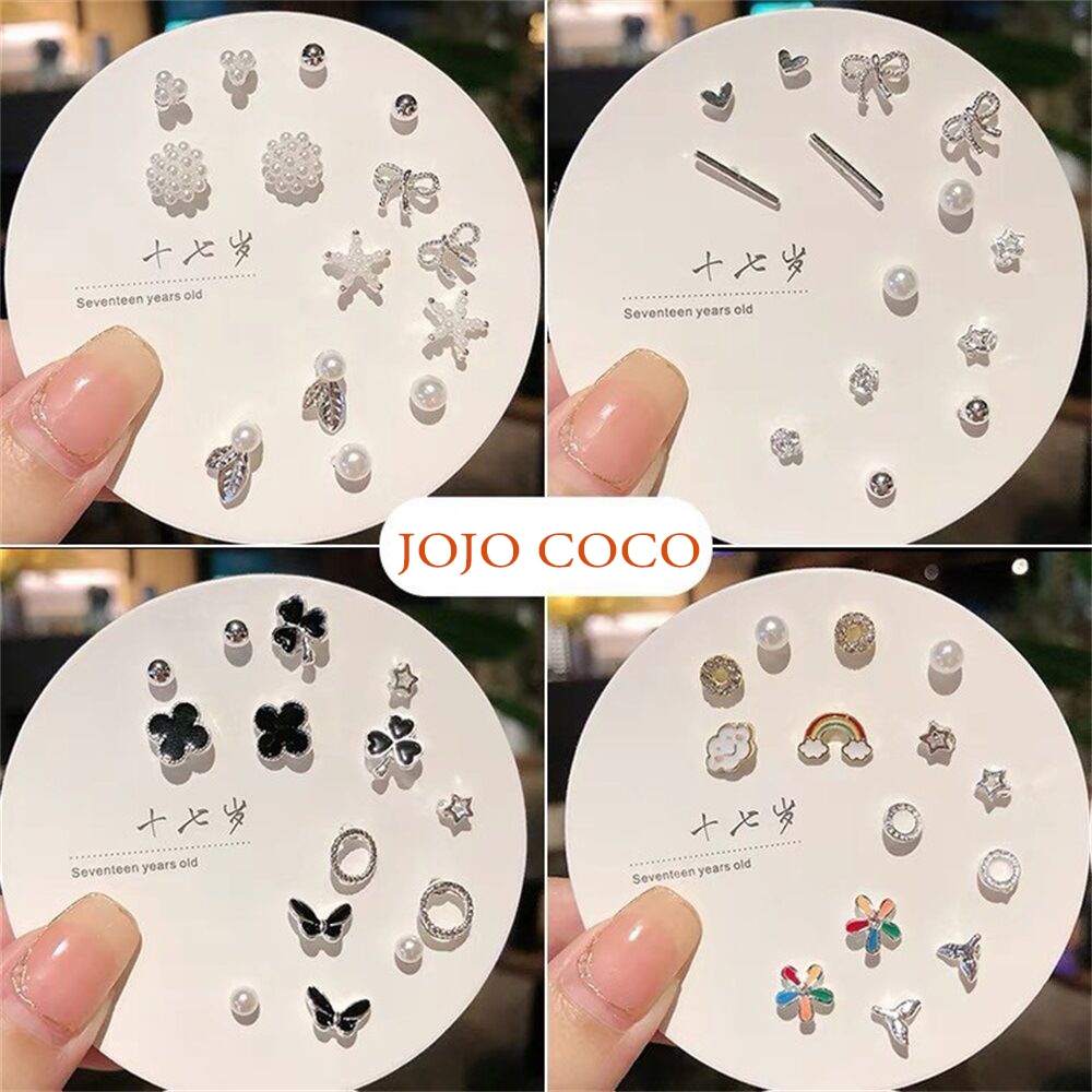 S925 Silver Needle Korean Cute Small Stud Earrings For Women Girls Fashion Ear Jewelry Set