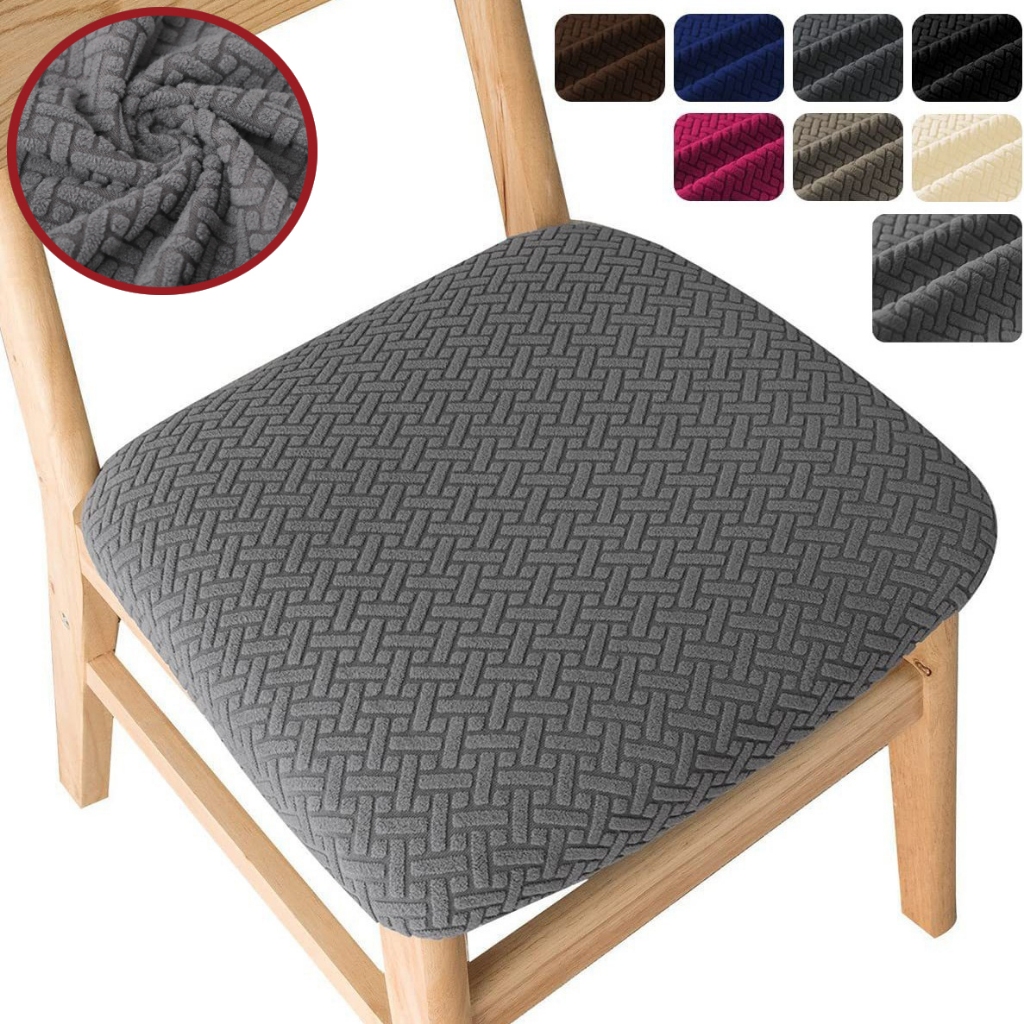 Jacquard Elastic Chair Seat Cover for Dining Room Removable Thick Stretch Chair Cover Wedding Banquet Hotel Decorate Dustproof Chair Cover