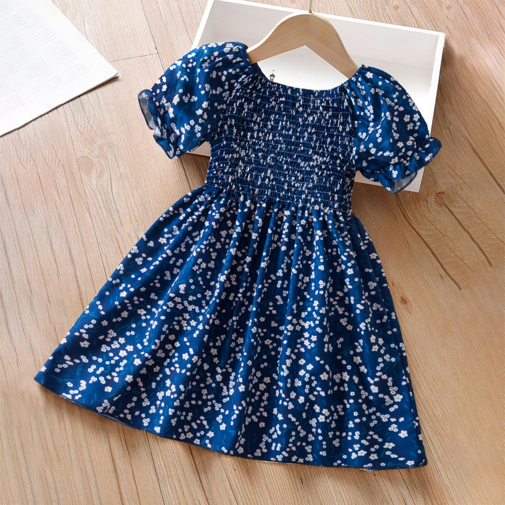 NNJXD 2-6 Years Kids Girl Floral Dress Korean Style Flower Dress Baby Girl Puff Sleeve Clothes Princess Dress