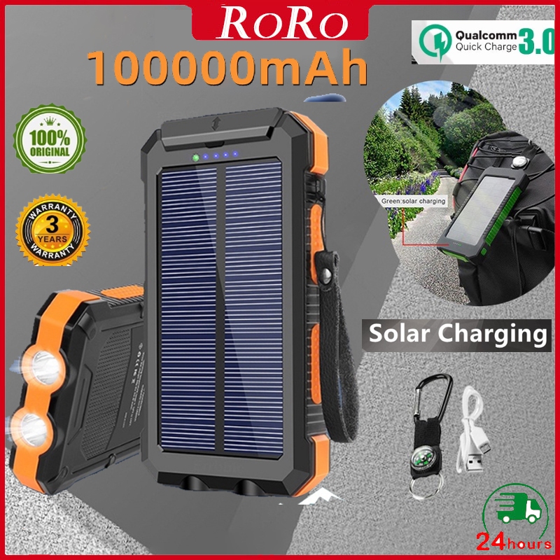 【COD 24H】Solar Powerbank 100000mAh Outdoor Solar Energy External Battery Portable Waterproof Fast Charge Solar Power Bank