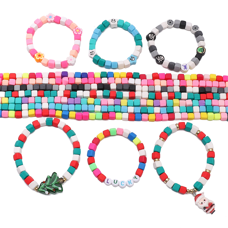 62pcs [6mm] Square Soft Pottery Beads Mixed Color Square Loose Spacer Beads For DIY Handmade Bracelet Necklace Earring Jewelry Making Accessories