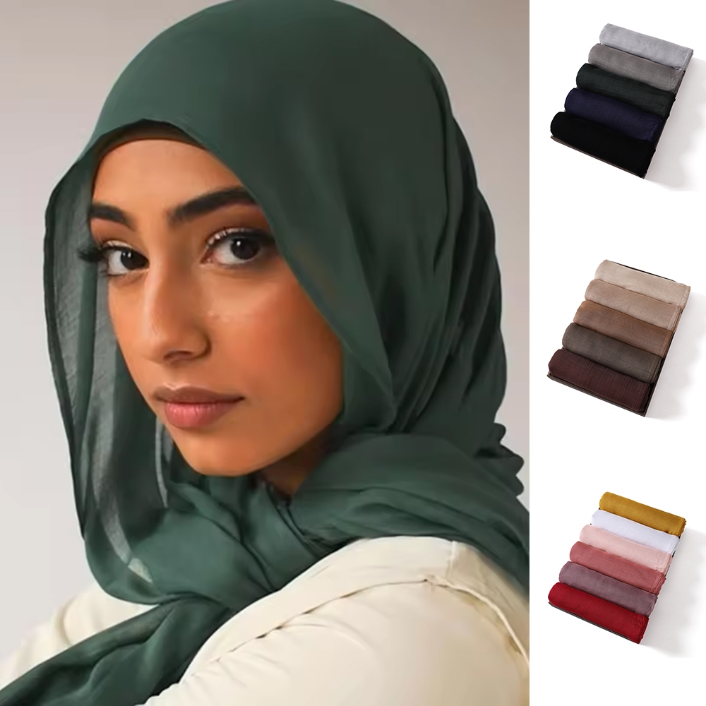 LAVEN Solid Wide Soft Brimmed Double Stitch Rayon Thin Shawl Tudung Women Modal Breathable Hijab Scarf