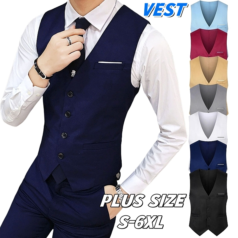 ?Local Delivery?Men's Formal Plain Vest V Neck Business Casual Slim Fit Plus Size Office Wedding Tuxedo Waistcoat