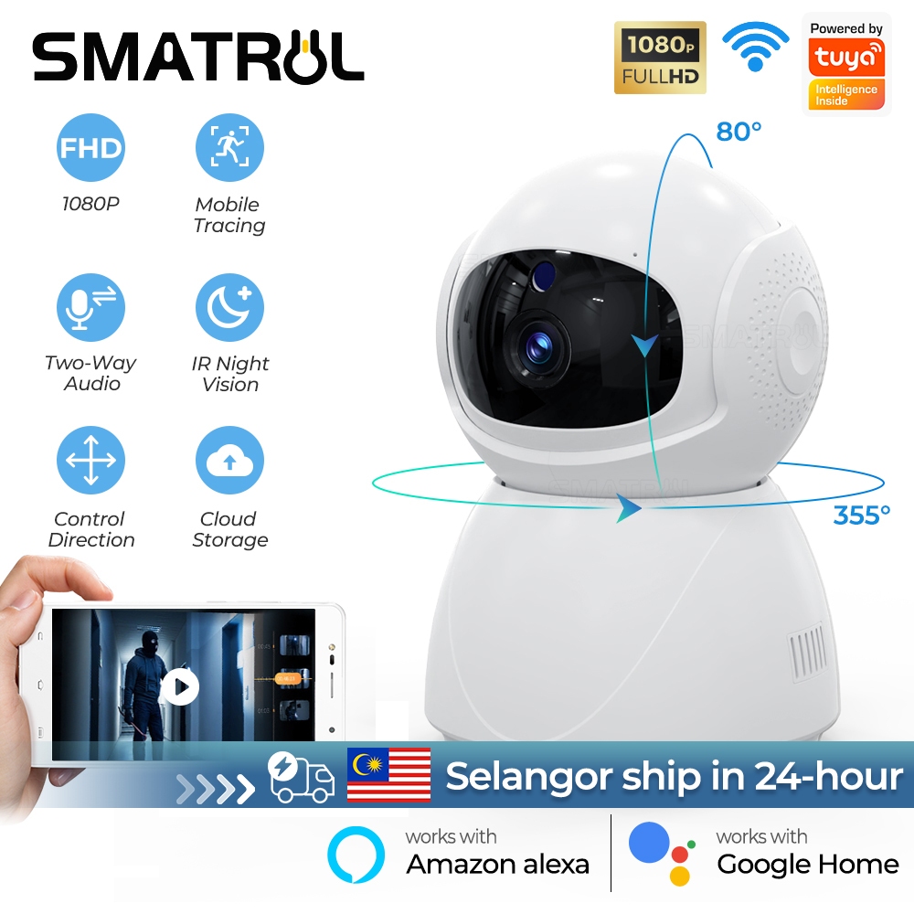 SMATRUL 1080P FHD CCTV Camera Tuya Smart Camera AI Auto Tracking PIR Motion Human Detection Camera Two Way Voice Call Indoor Home Security