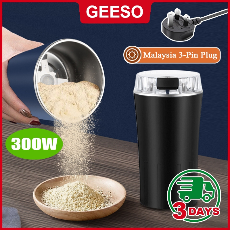 GEESO 300W Portable Electric Grinder 304 Stainless Steel Strong Power Powder Machine For Beans Nuts Seeds Grain Crushing Food Processor Blender With Malaysia 3-Pin Plug 磨粉机 研磨杯 附带英规插头