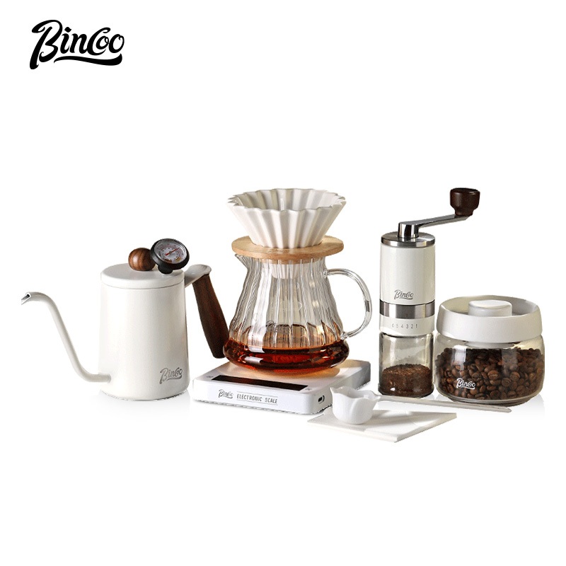 BINCOO Hand Brewed Coffee Pot Set Coffee Equipment Filtering and Sharing Pot Manual Grinder Set for Household Office and Travel