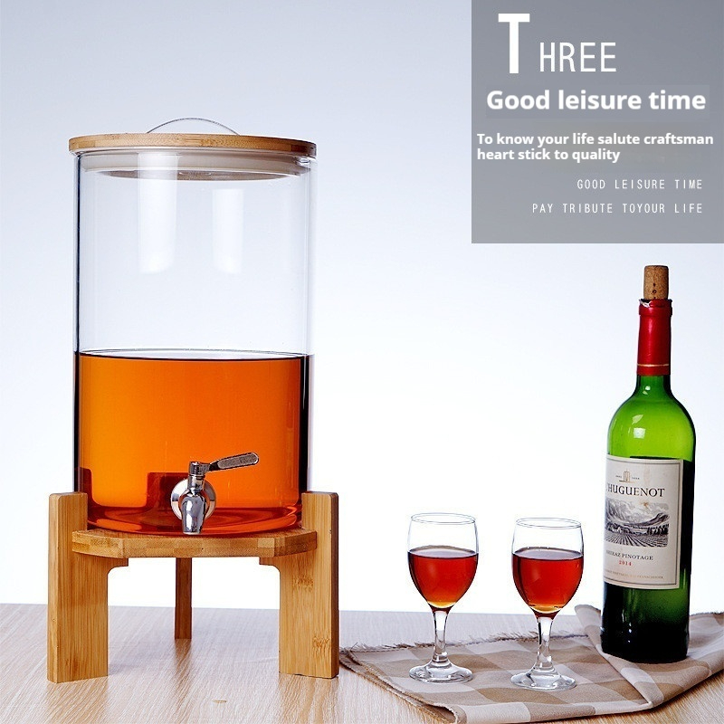 Glass Beverage Dispenser Juice Buckets with Stainless Steel Tap and Base for Outdoor Party Household