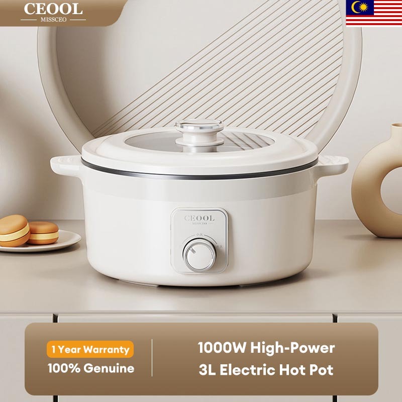 CEOOL Electric Hot Pot Multi Functional Household Mini Electric Cooking Pot Stir Fry Pot High Power Non Stick Coating 3L Large Capacity