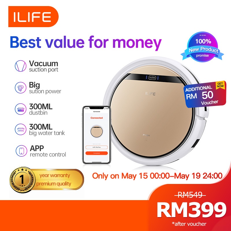 ILIFE V5s Plus Wet / Dry Robot Vacuum Mop Cleaner Cordless Automatic Vacuum Cleaner APP WiFi