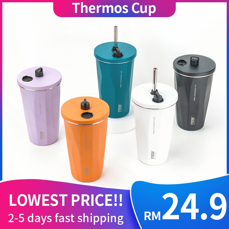 [ Hebat Raya ]Tyeso Gradient Coffee Mug 600ml With Retractable Straw vacuum flask keep hot&cold For adult kids 304 Stainless Steel Water Bottle Cup Botol Air 保温瓶水瓶水杯