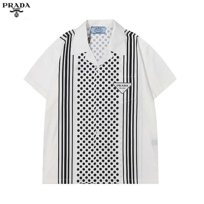 2024 PRADA- Men and women Stripe Summer Short Sleeve fold-over collar Loose Buttons Hawaiian Casual Shirt Fashion Clothes Designer Shirts Plus Size Tops 56