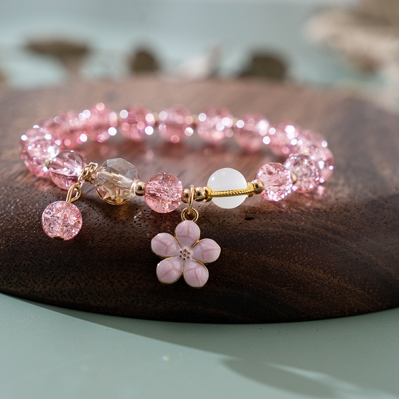 Fashion Crystal Beaded Flower Lucky Bracelet Elastic Bangle Women Party Jewelry
