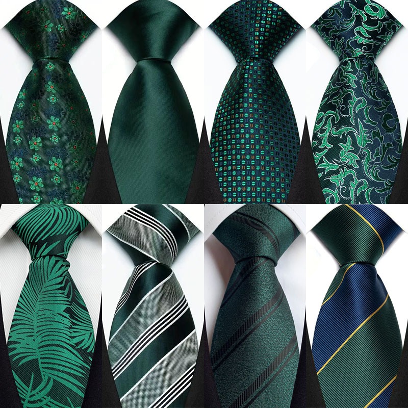 Luxury 8CM Mens Ties Plaid Stripes Dot Dark Green Formal Classic Dress Gravata Corbatas Business Necktie For Man Jacquard Woven Neck ties For Men Groom Wedding Party Neckwear
