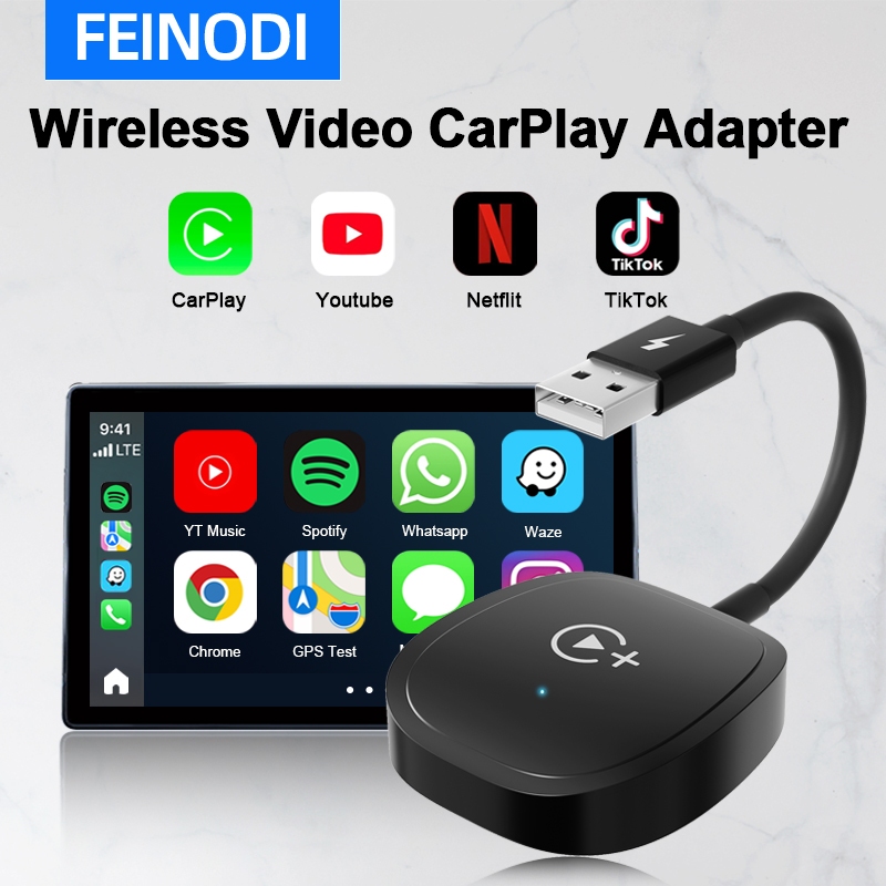 FEINODI Wireless Apple CarPlay Dongle Converts factory wired carplay to wireless CarPlay dongle, supports watching YouTube/Netflix/ttok on CARPLAY
