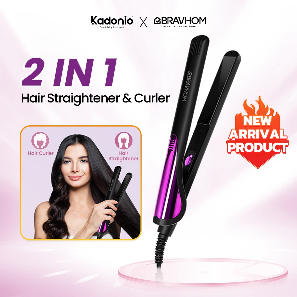 KADONIO 2 in 1 Hair Straightener Portable Hair Curler Mini Hair Styling Tools Machine Iron Ceramic Flat Straightener HS02