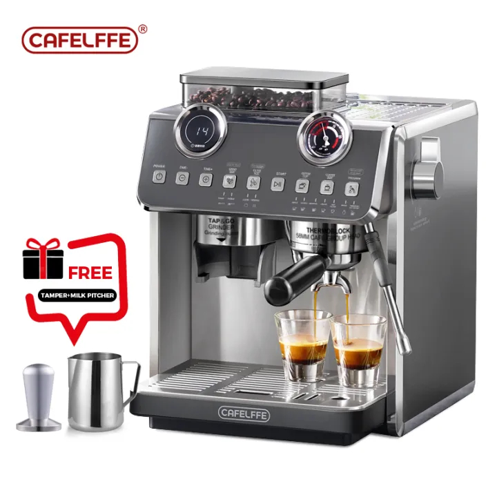 Cafelffe Express Espresso Machine 19Bar Barista Coffee Machine Commercial Level Coffee Maker with Sensor Grinder &Milk Frother Mesin Kopi Espresso