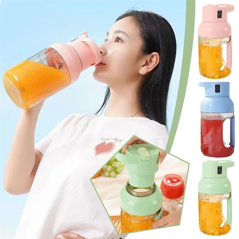 2 in 1 Portable Electric Juicer Cup 1500ml Large Capacity Outdoor Electric Juicer Blender with 8 Blades Wireless USB Rechargeable Electric Fruit Mixer