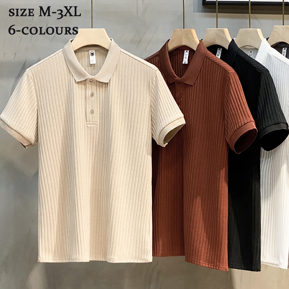 From Perak～BeCoolMAN baggy shirt Baju POLO lengan pendek nipis lelaki Men's thin elastic knitted short sleeves Korean style minimalist POLO shirt Leisure breathable Tee