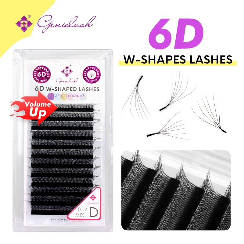 Genielash Flowering W Shape Bloom 6D Premade Fans Eyelash Extensions D/D+ Natural Soft Light Individual Lashes Full Dense