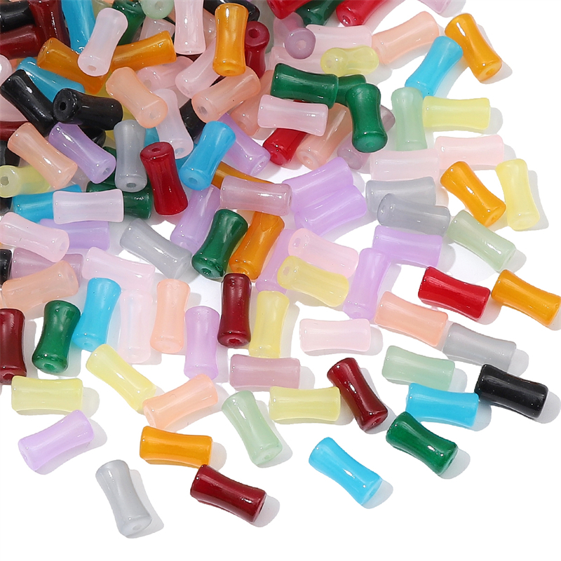 20pcs/bag Glass Imitation Jade Straight Hole Bamboo Beads For DIY Jewerly Earring Necklace Craft Making Accessories