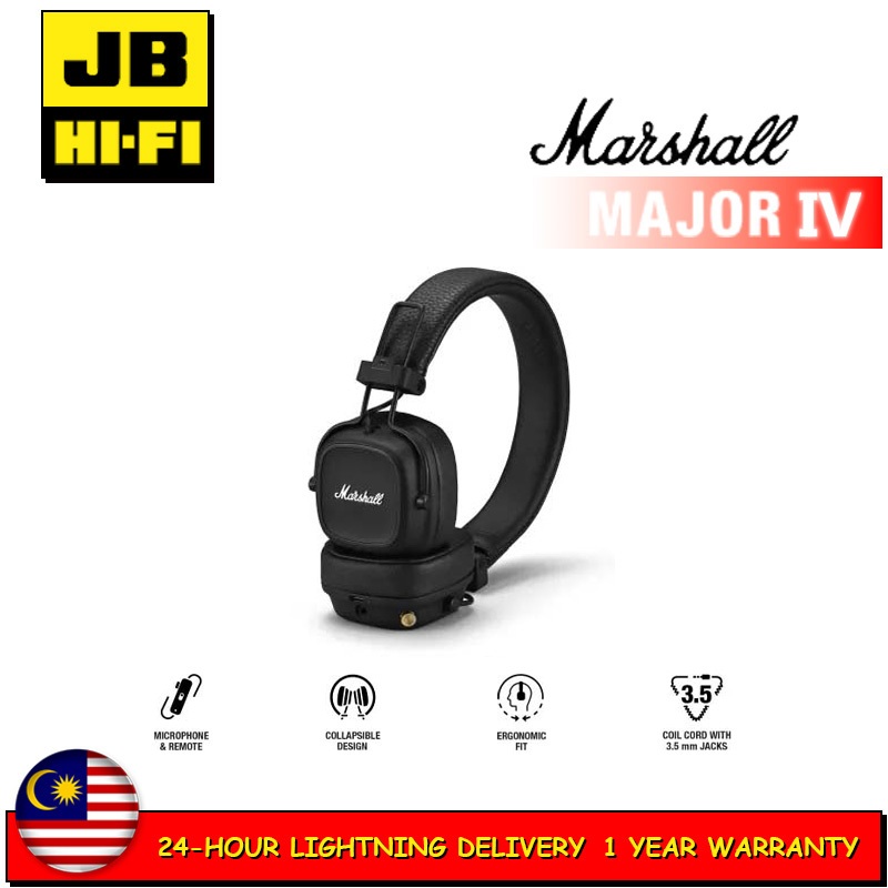 Marshall MAJOR IV Wireless On-Ear Headphones Bluetooth Headphones Wireless Headphones with Microphone(Malaysia 1 Year Warranty)