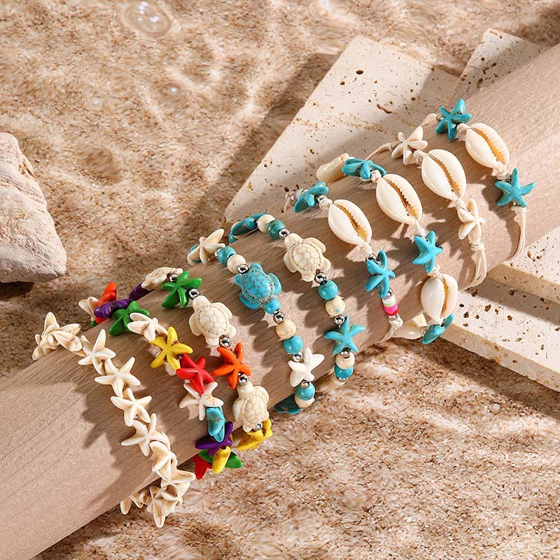 Fashion Handmade Boho Shell Conch Starfish Turquoise Charm Beaded Bracelet Adjustable Bangle Beach Jewelry Gifts For Women NEW