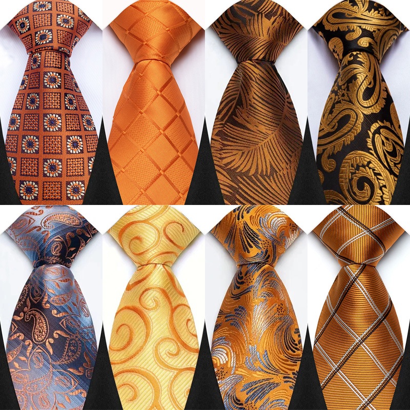 New Men's Tie 8CM Neckties For Man Classic Jacquard Woven Plaid Solid Stripes Floral Orange Color Neck Ties Neckwear For Man Formal Dress Gravata Corbatas Wedding Party Business