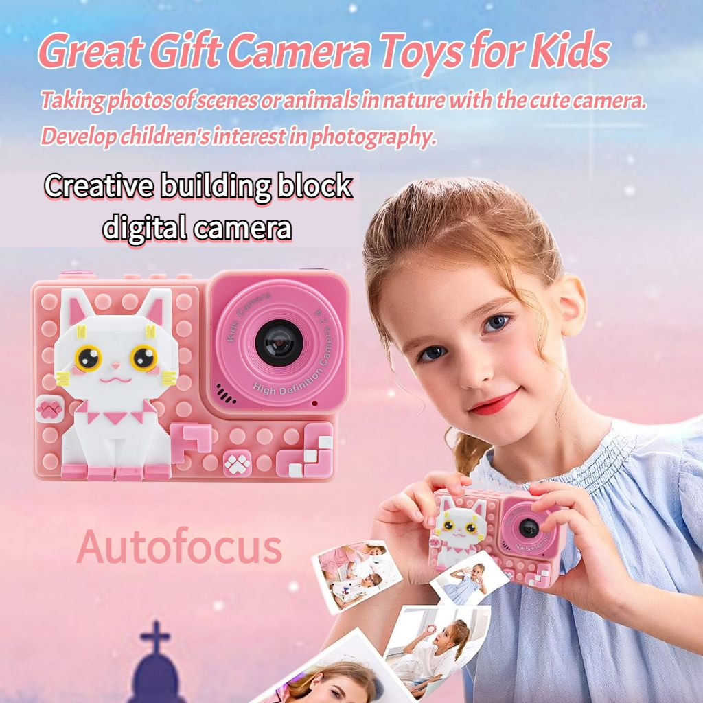 SD card cartoon camera, digital video camera, kamera murah real camera silicone building block birthday gift, high-definition dual camera cartoon camera, autofocus camera, front and rear dual camera, digital SLR camera, affordable camera