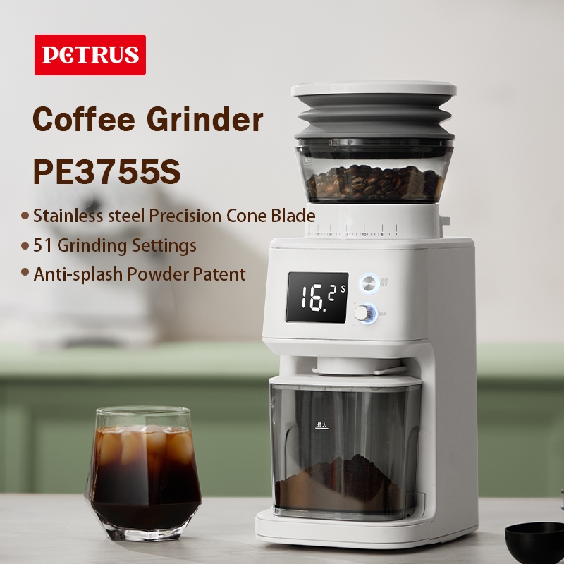 Petrus Coffee Grinder With 51 Precise Settings Stainless Steel Body Digital Timer Display PE3755