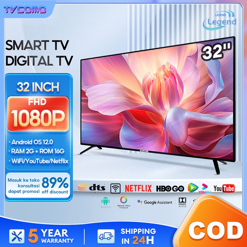 Smart TV Android TV Murah 4K HD 43 Inch LED WiFi Netflix YouTube 5 year Warranty