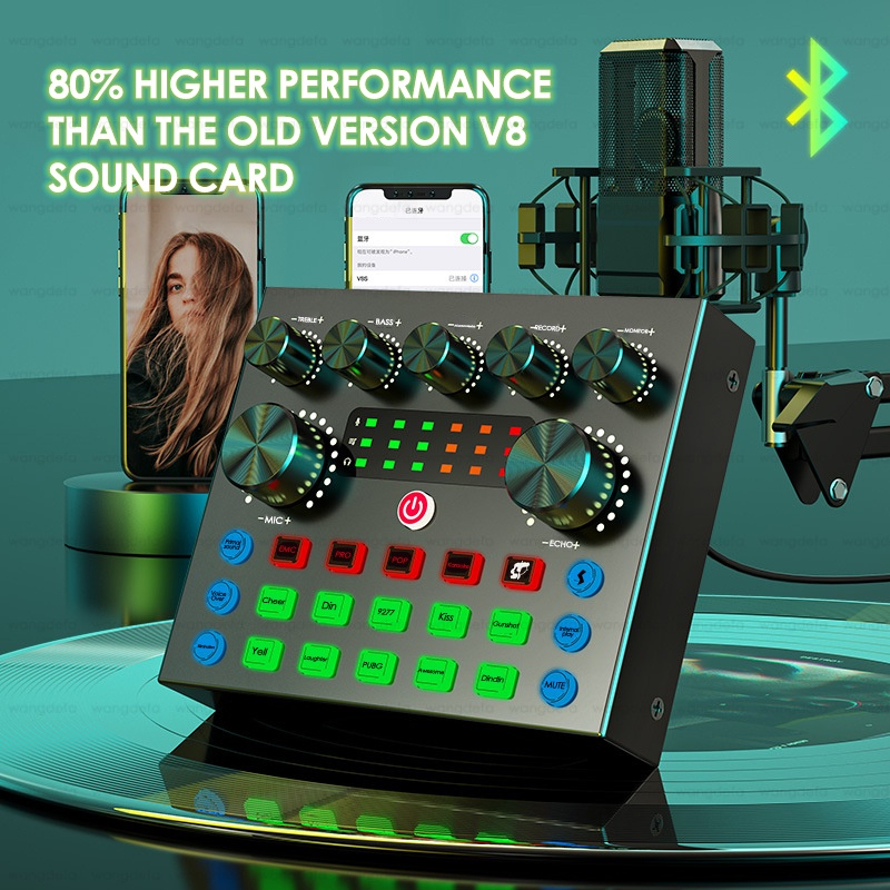 Suitable for live streaming V8s sound card, with microphone capacitor, complete set of RGB version v8 sound card, complete set of noise reduction microphone, multiple sound effects adjustment sound card, mic sound card