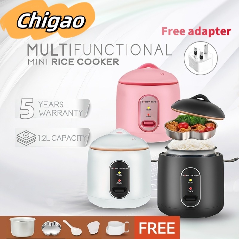 CHIGO 1.2L Mini Rice Cooker Cooking Pot Electric Rice Cooker Non Stick Multi Cooker with Steam Tray Removable Cover Lid