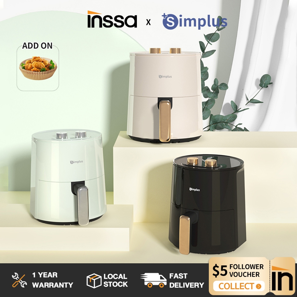 INSSA 4.5L 1300W Air Fryer Temperature Control 6 Preset Menus Non-Stick Coating 360° Hot Air Circulation Simple Knob Mesin Goreng Tanpa Minyak 空气炸锅