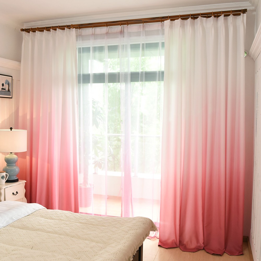 AnneyOneDecor Pink Ombre Room Darkening Curtain for Little Girls Kids Room Bedroom Gradient Window Panel for Princess Teenage Daughter Closet Curtain Drape for Wedding Party Decoration Pink and White