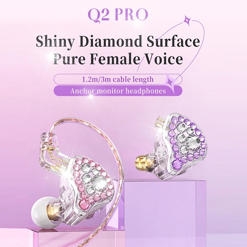 Basee Q2 PRO HiFi Wired Earphone Diamond Face Shiny Headphones with/NO MIC Detachable In-Ear Bass Stereo Earbuds Music