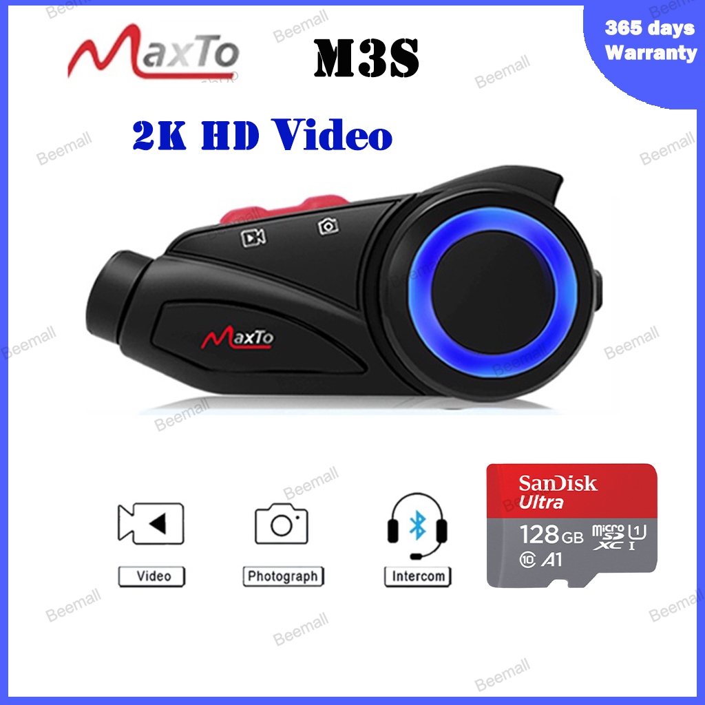 New Maxto M3S Motorcycle Camera 2K 360° Shooting Video Intercom 6 Rider 1000 Meters Motorcycle Headset Sony HD Camera Vedio Recorder Interphone FM Radio