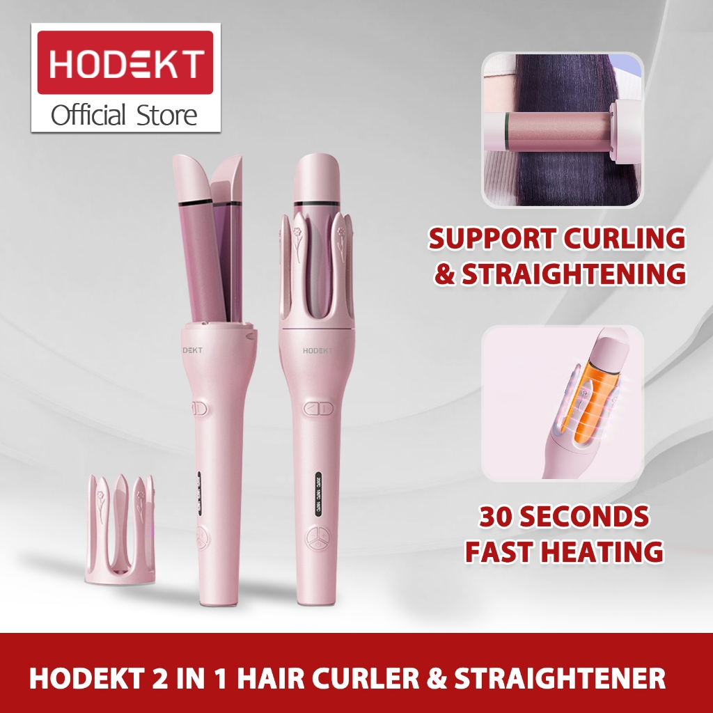 HODEKT 2 In 1 Hair Curler And Straightener Automatic Curler Iron Ceramic Curling Curler Stick Fast Heating Styler Temperature Adjustable  360 Rotating