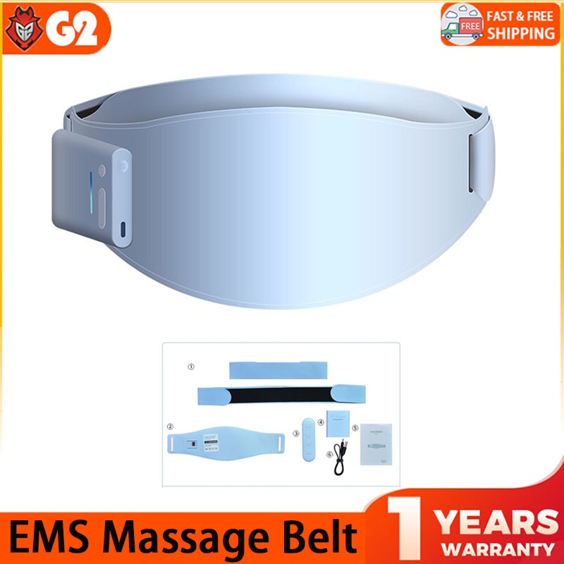 G2E EMS Massager, TEMS Pulse/18 Level Intensity/3 Level Heating/Vibration, Multi-functional Home Weight Loss Belt/Electric Shock Massager/Belt Massager, Blue