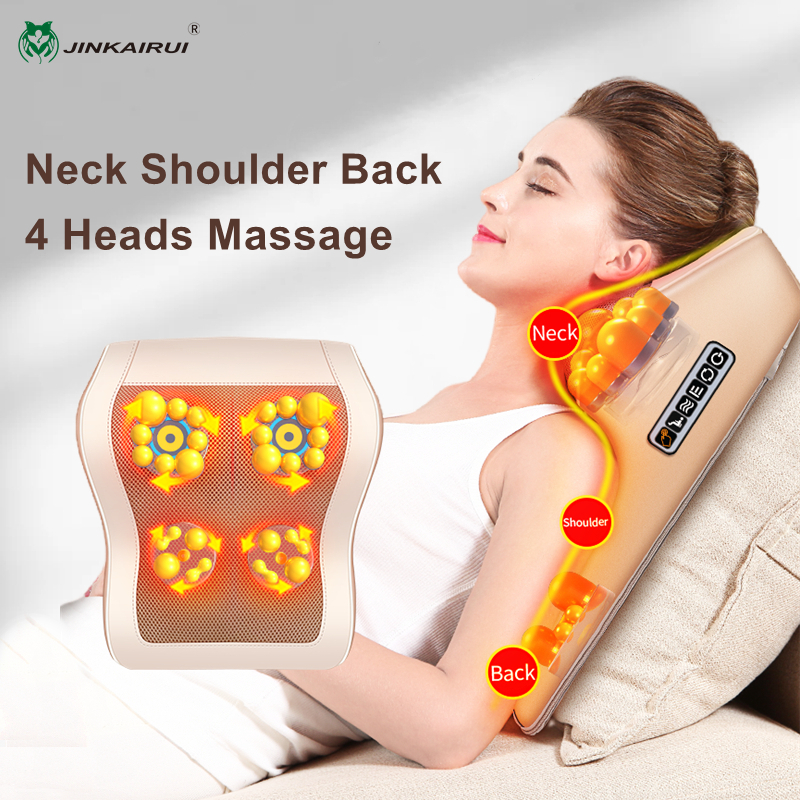 Neck Massager 4 Head and Back Massage Pillow Kneading and Heating Electric Body Massage Machine Portable Massager for Home Office Car