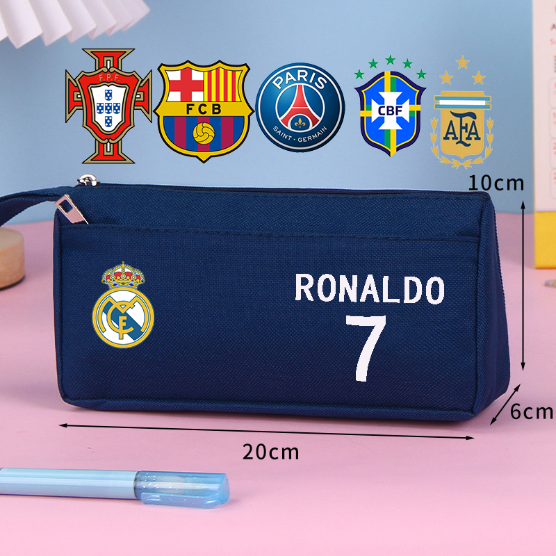 Free Shipping Fashion Student Pencil Case messi ronaldo Brazil Double Layer Large Capacity Stationery Bag Football Fan 20 * 10 * 6cm Royal Horse Pencil Bag